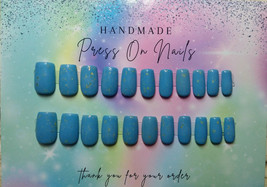 22 Pcs Handmade Press on Nails Color Changing Blue Gold Fleck Medium Len... - £7.99 GBP