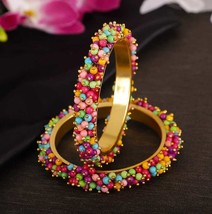 Bollywood Indian Multicolor Beads Gold Plated Kada Bridal Bangles 2.4, 2.6, 2.8 - £14.93 GBP