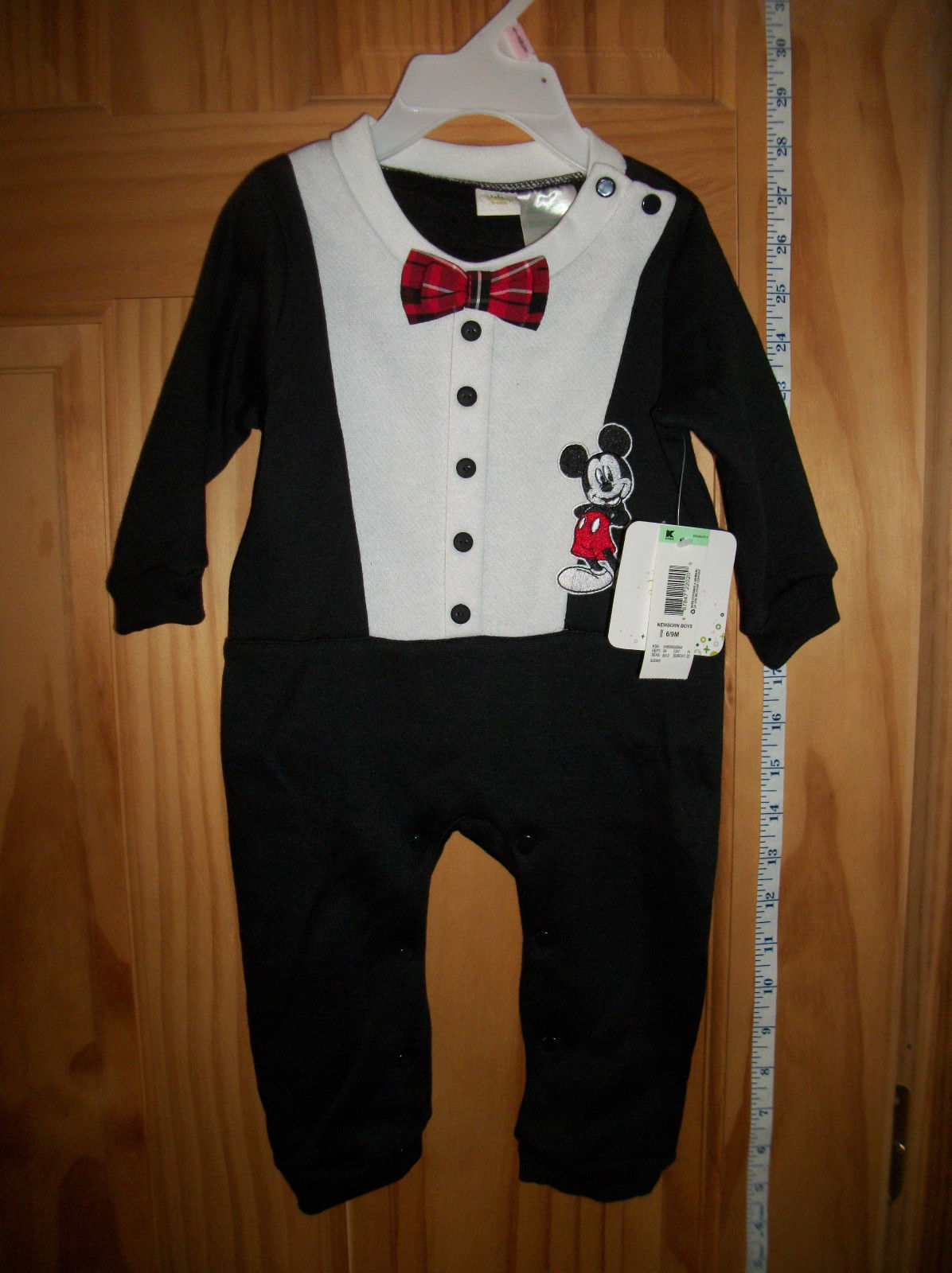 Disney Baby Clothes 6M-9M Mickey Mouse Playsuit Tuxedo Long Sleeve Jumpsuit New - $14.24