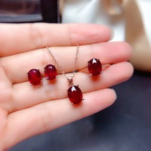 Natural ruby set, simple and practical, ring necklace, women&#39;s party wear must-h - £133.59 GBP