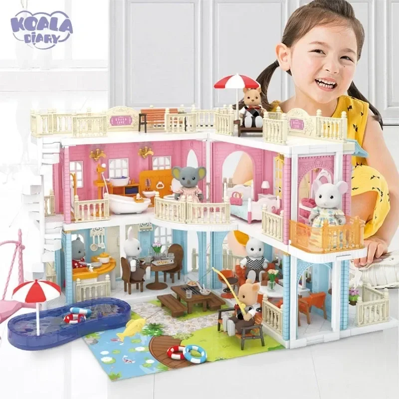 Children&#39;s Castle Villa Toys Play House Diy Assembling Small Furniture Princess - £99.67 GBP+