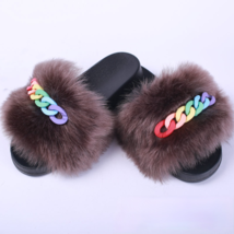 Women Furry Sandals Color Buckle Fashion Fluffy Shoes Woman Faux Women&#39;s Outdoor - £23.49 GBP