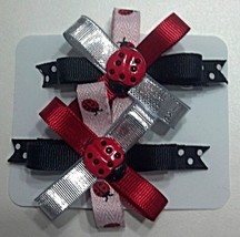 Hair Bows - 2-1/4&quot; Ladybug Red, Black, Pink, Silver - £5.57 GBP