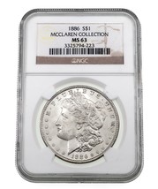 1886 $1 Silver Morgan Dollar Graded by NGC as MS-63 McClaren Collection - £97.10 GBP