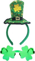 St. Patrick&#39;s Day Top Hat Headband with Shamrock Green Sunglasses Irish Green Sh - £18.73 GBP