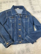 EUC Lands End Trucker Jacket Stretch Denim Youth Girl Size M 10-12 Dark ... - $18.49