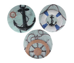 Set of 3 Concrete Nautical Sculptures Anchor Wheel Hanging Decorative Art - $45.20