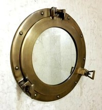 Antique Brass 15&quot; Porthole Nautical Maritime Ship Boat Wall Mirror Home ... - £93.25 GBP