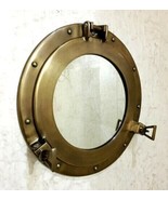 Antique Brass 15&quot; Porthole Nautical Maritime Ship Boat Wall Mirror Home ... - £94.67 GBP