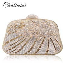Chaliwini Metallic Hollow Out Crystal Floral Women Evening Clutch Bag Bridal Wed - £36.95 GBP