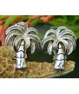 Vintage Palm Tree Earrings Tropical Clips Silver Tone Best Jewelry - $19.95