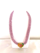 Lovely Lavender Beaded Necklace with Multicolor Ceramic Heart Silver Ton... - £7.08 GBP