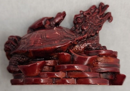 Vintage Asian Dark Red Resin Dragon Headed Turtle on Coins Good Luck Fig... - $49.99
