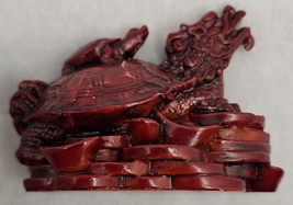 Vintage Asian Dark Red Resin Dragon Headed Turtle on Coins Good Luck Fig... - $49.99