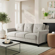 Cream Microfiber Modern 3-Seater Button Tufted Sofa - $8,438.90 MXN