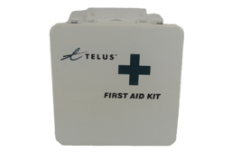 Telus First Aid Kit Wall Mount w/ Compress Bandages Sting Stop Gloves Vtg - £30.21 GBP