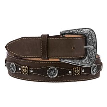 Concho Western Belt Cowboy Genuine Leather Studs Silver Buckle Soft Brow... - £27.56 GBP