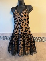 ANNA SUI Black Burnout Netting Beige Lined Halter Dress SZ 6 90s Vintage... - $197.01