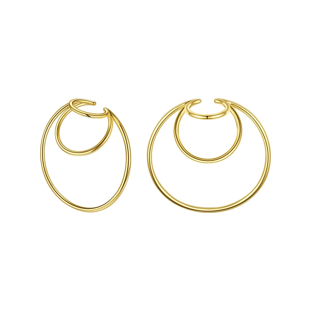 Geometric Ear Cuff Clip On Earrings For Women Gold Color Multi-layer Circle Eari - £24.59 GBP