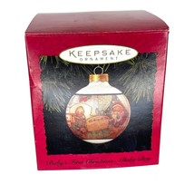 Round Hallmark Keepsake Christmas Ornament 1994 Baby’s First Christmas Baby Boy - £23.66 GBP