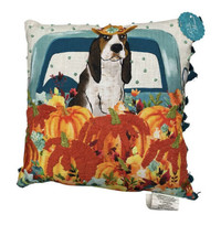 2 Pioneer Woman Charlie Pillow Fall Truck Bassett Hound Dog Pumpkin Embroidered - £24.01 GBP