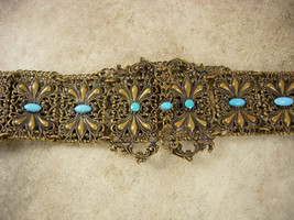 Antique Rare Gilt Turquoise Stunning Belt Victorian Ornate Detail - £330.26 GBP
