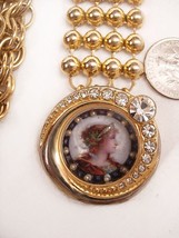 Vintage Miniature seed pearl portrait rhinestone watch fob necklace Young Queen - £131.59 GBP