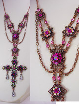 Bohemian rhinestone Rosary necklace Purple PInk crystal drops and more - £167.86 GBP