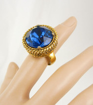 Huge Blue Vintage Costume Ring BIG setting Gothic size 5 - £59.94 GBP