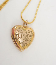 Victorian yellow and rose gold filled heart Locket necklace sweetheart photo loc - £99.91 GBP