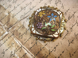 ANtique Victorian brooch with Enamel flowers - £35.86 GBP