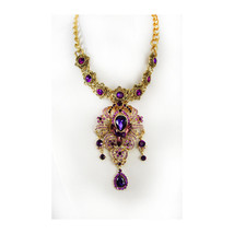 Statement Necklace Purple chandelier rhinestone medieval drop Gothic ren... - $245.00