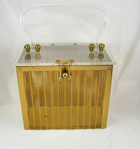 VIntage 1950&#39;s  Lucite and herringbone brass box purse Industrial Retro ... - $125.00