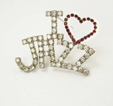 Vintage I LOVE Jazz Rhinestone Brooch huge stones Red and clear Music brooch - £76.40 GBP