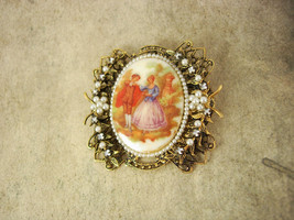 Large vintage Victorian cameo  Portrait Jeweled brooch Hand wired pearls and rhi - £74.31 GBP