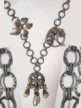 Dramatic GOTHIC MEdieval sterling chandelier Cross Fob  Pearl drops fancy etched - £140.74 GBP