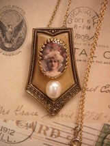 Vintage Portrait necklace assemblage celluloid and pearl pendant - £59.94 GBP