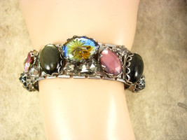 Vintage Bookchain Bracelet Lava GLass Fruit Salad Cab Chunky unusual sha... - £98.32 GBP