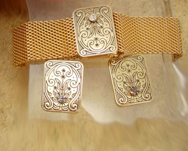 Vintage slide mesh bracelet and matching  cufflinks rhinestone and enamel victor - £153.44 GBP