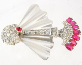 Vintage  Trifari rhinestone Brooch mechanical SWINGING faux pink ruby  pendulum - £131.89 GBP