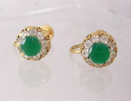 VIntage Chrysoprase Earrings  Jeweled Screw On gold filled - £52.40 GBP