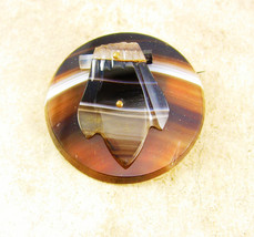 Antique Victorian Scottish kilt pin Banded AGATE Brooch SCOTTISH CLAW buckle han - £259.79 GBP