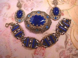Vintage Czech Enamel Bracelet Brooch and earrings FABULOUS SET - £233.09 GBP