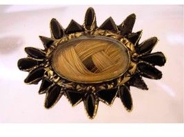 Antique 14kt Brooch GOld Enamel jet Hair mourning eye pin - £459.49 GBP