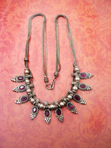 Vintage Byzantine Garnet slide festoon necklace woven silver chain collar - £179.85 GBP