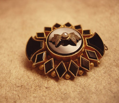 10kt gold antique victorian mourning brooch and pendant with onyx and se... - £195.39 GBP