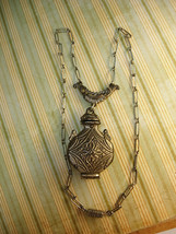 VIntage GOldette locket necklace Egyptian urn signed primitive style gunmetal wi - £87.72 GBP