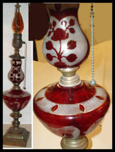 Antique bohemian  cranberry glass tall pull chain lamp - £176.32 GBP