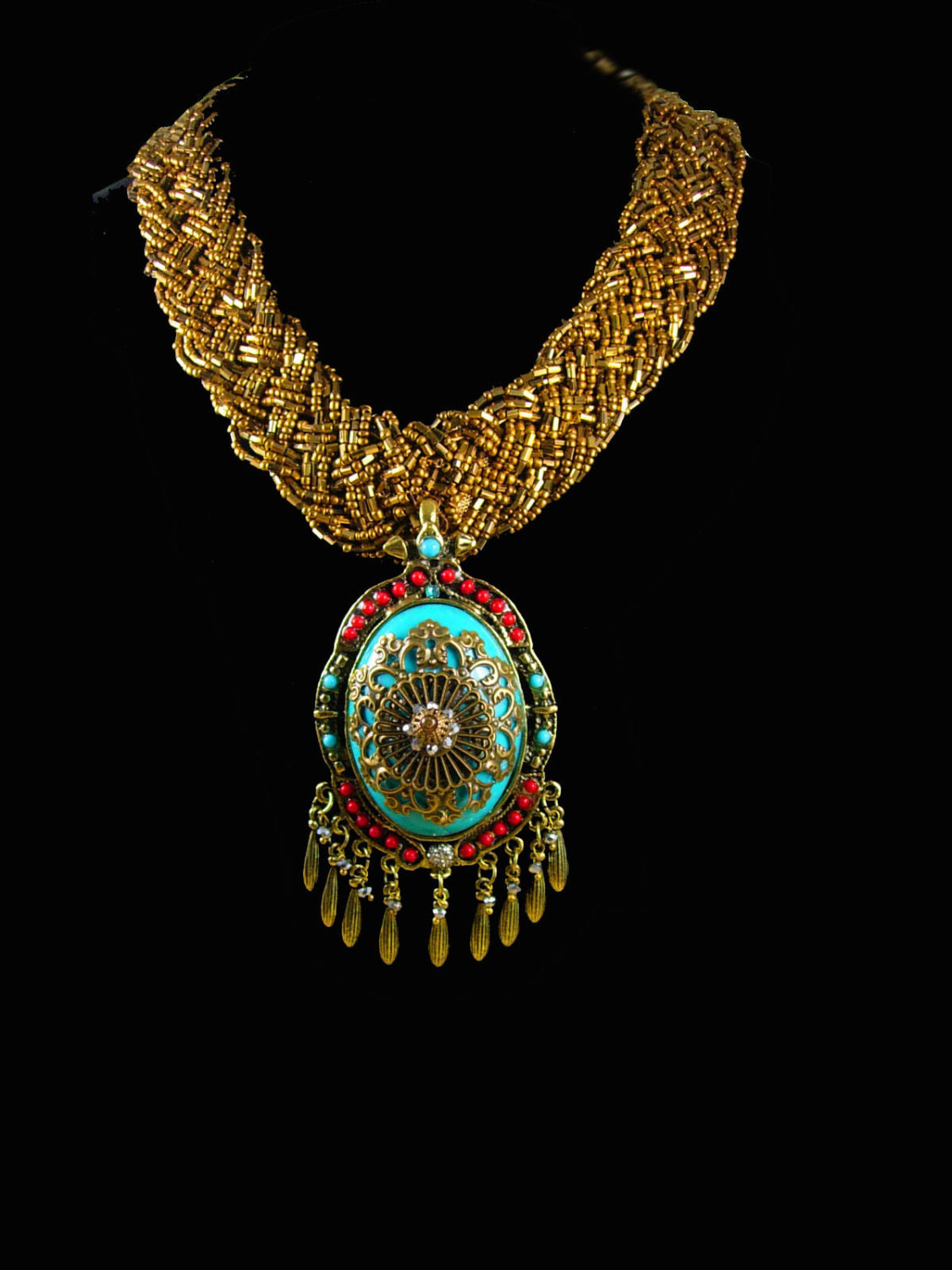 Primary image for Bohemian Queen Statement collar necklace HUGE Persian turquoise chandelier with 