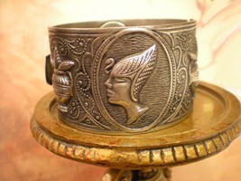 Vintage Cleopatra bracelet Bangle Urn Hinged raised relief - £144.49 GBP